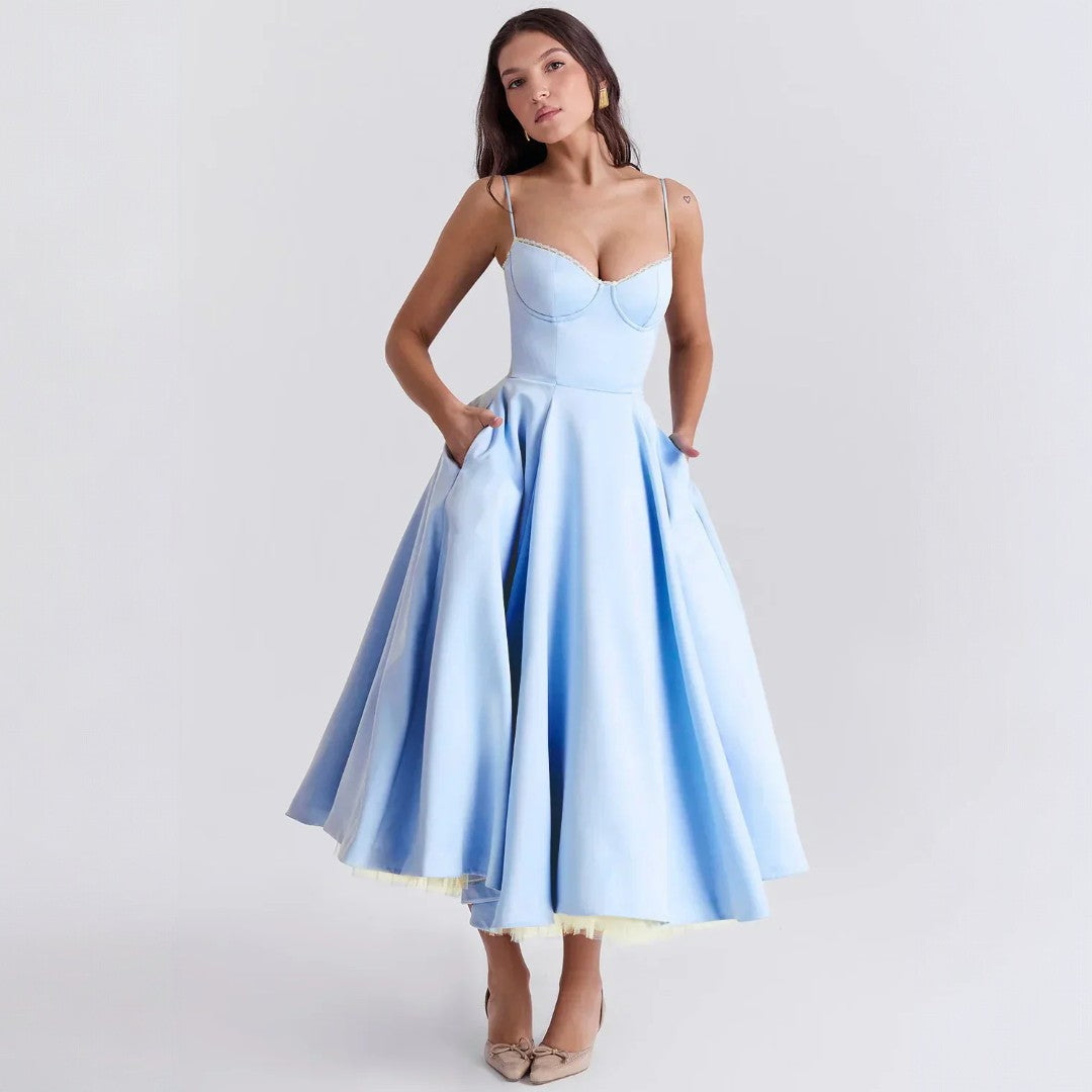 Women's Sleeveless Corset Midi Dress - Elegant Dinner Party Style