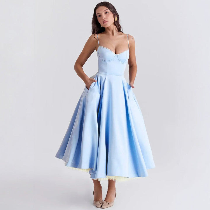 Women's Sleeveless Corset Midi Dress - Elegant Dinner Party Style