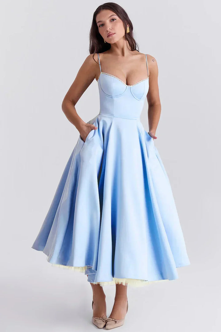 Women's Sleeveless Corset Midi Dress - Elegant Dinner Party Style