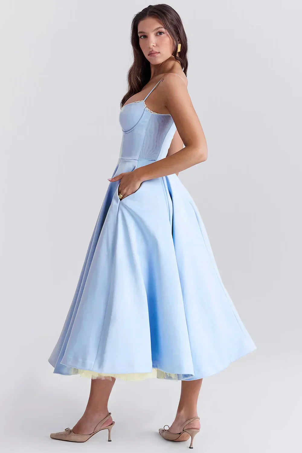 Women's Sleeveless Corset Midi Dress - Elegant Dinner Party Style