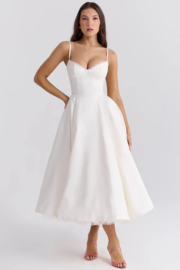 Women's Sleeveless Corset Midi Dress - Elegant Dinner Party Style
