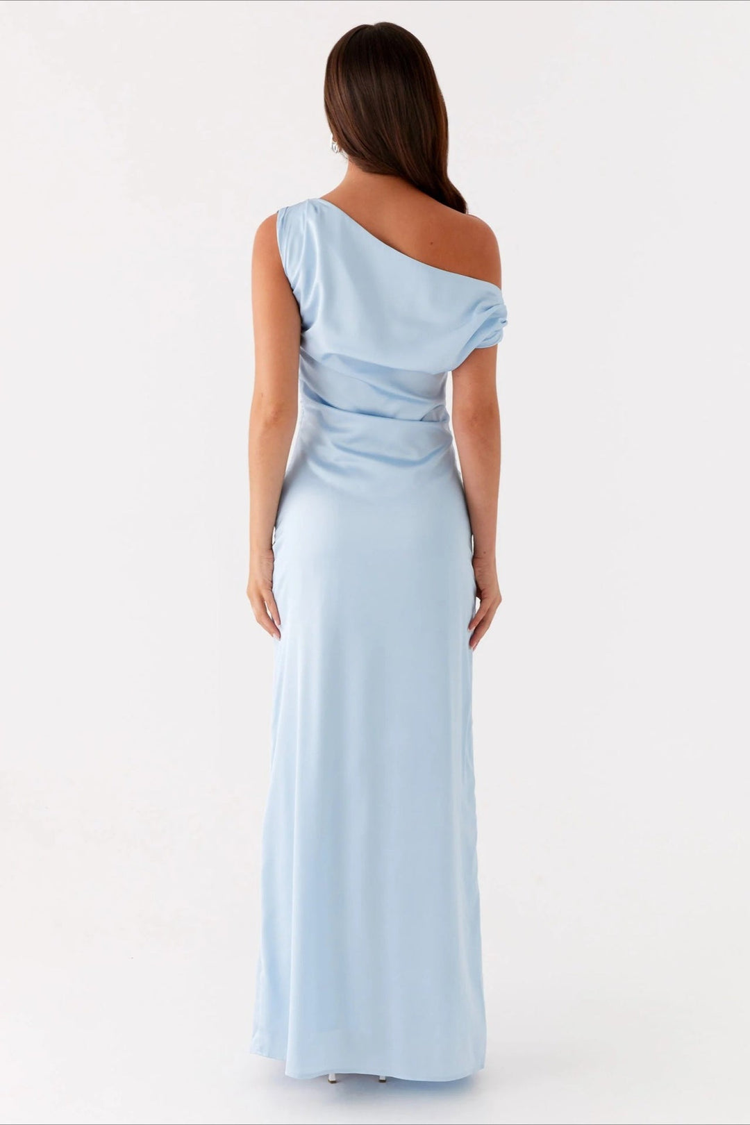 Women's Solid Color Maxi Dress with Asymmetric Neckline – Evening Dress
