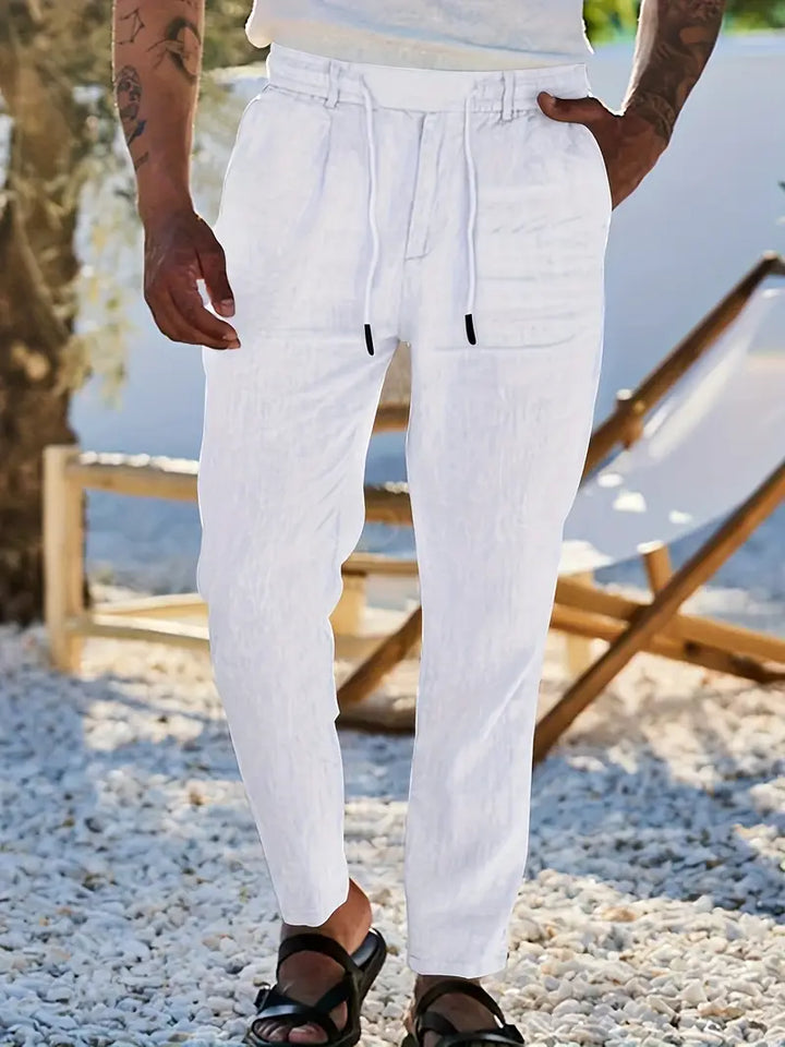 Men's Wide-Cut Linen Pants – Casual Summer Pants with Drawstring