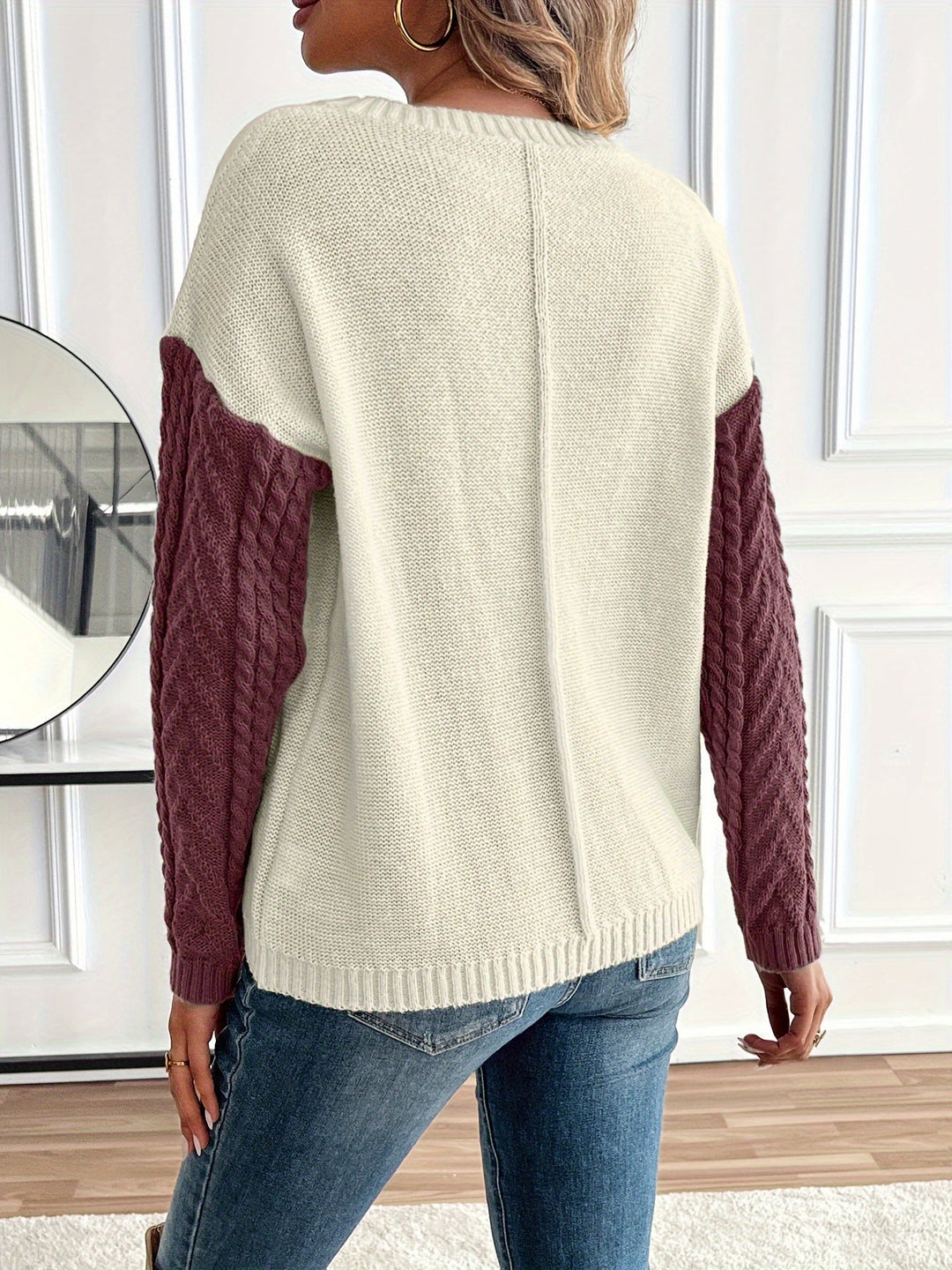 Esme | Damen Pullover Zopfstrick Color-Block