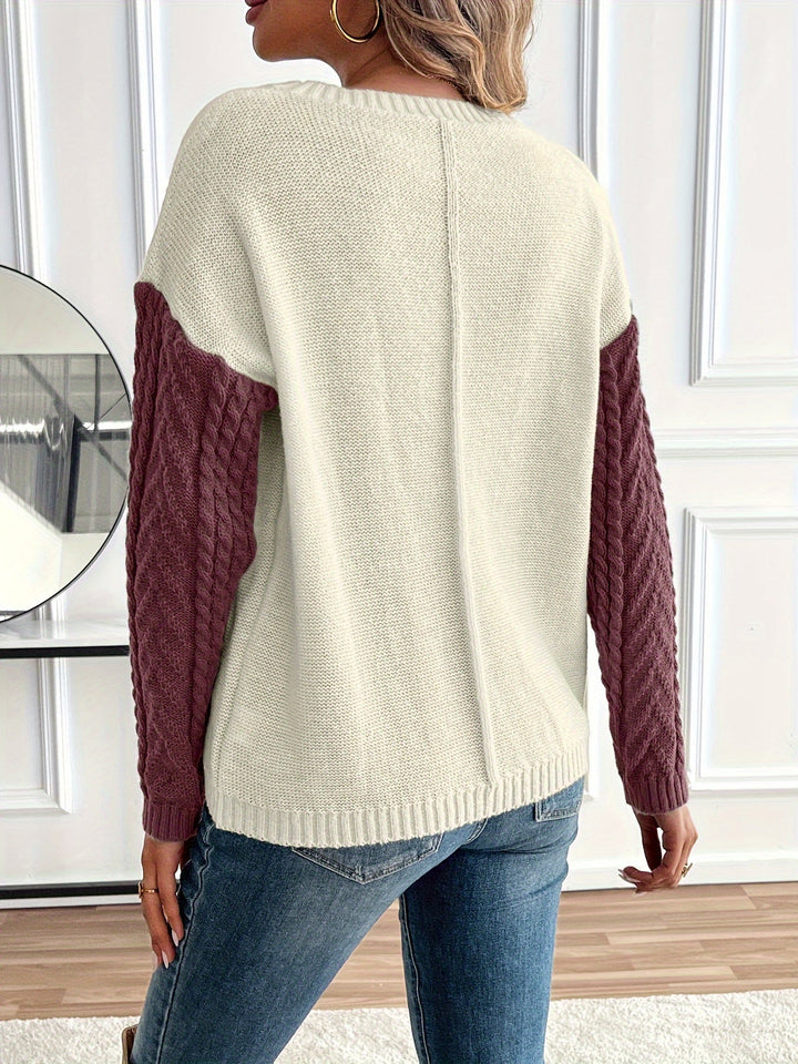 Esme | Damen Pullover Zopfstrick Color-Block