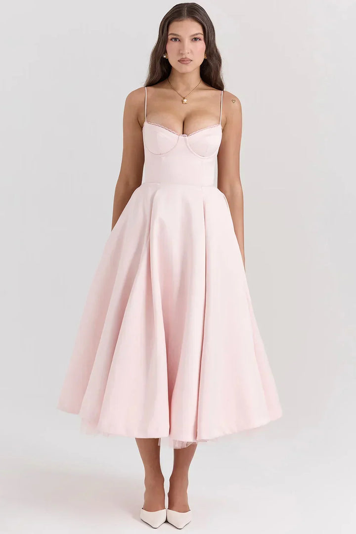 Women's Sleeveless Corset Midi Dress - Elegant Dinner Party Style