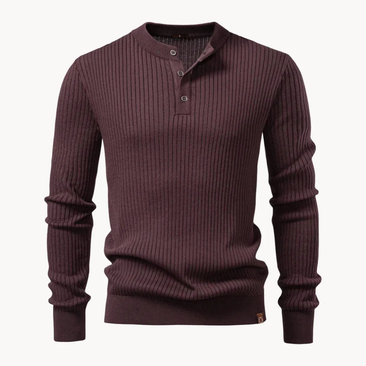 Men's Crew-Neck Sweater with Button Placket for Everyday Use