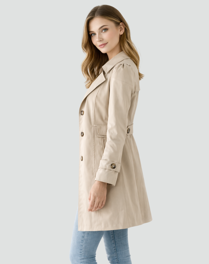 Women's Slim-Fit Lightweight Classic Trench Coat with Notched Collar