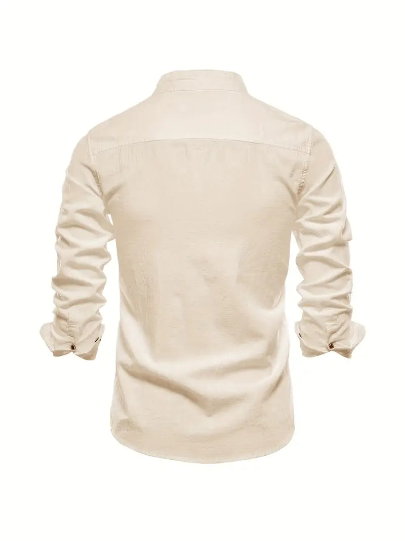 Men's Stand Collar Button-Down Shirt - Stylish Long Sleeve
