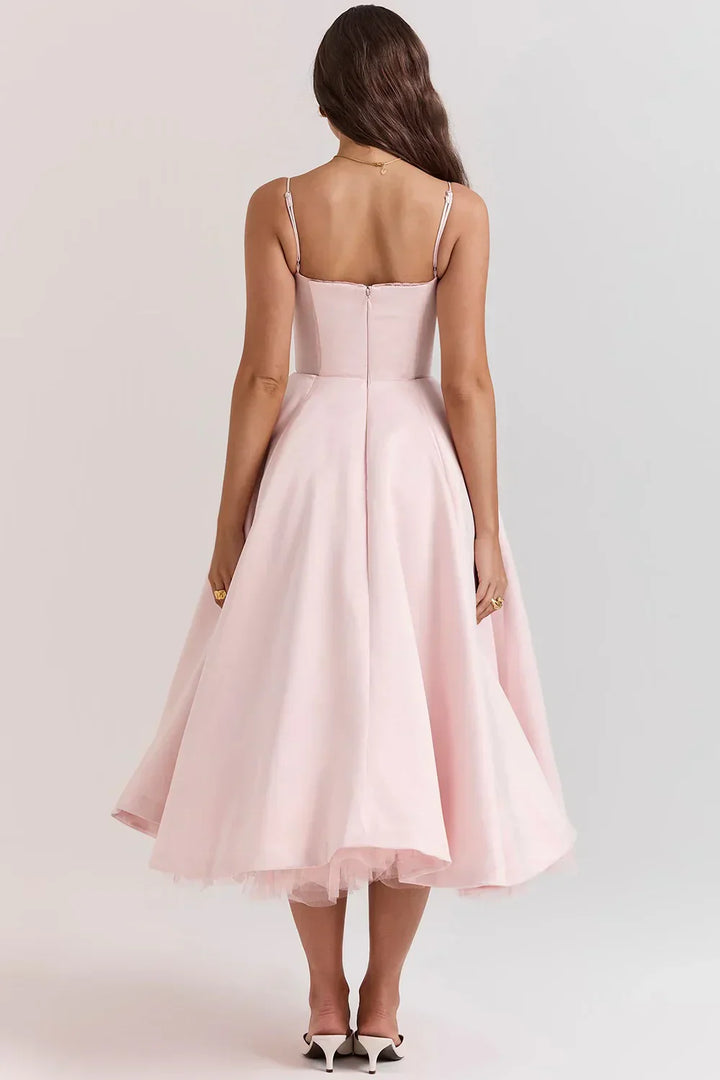 Women's Sleeveless Corset Midi Dress - Elegant Dinner Party Style