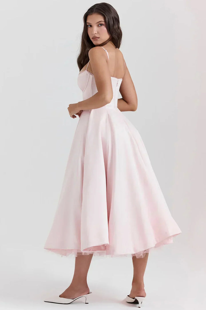 Women's Sleeveless Corset Midi Dress - Elegant Dinner Party Style