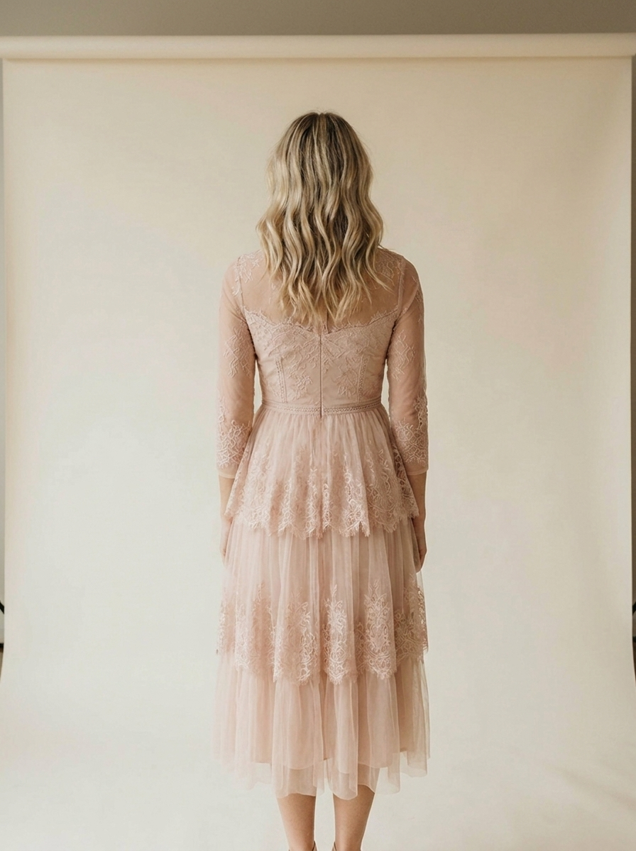 Mehrlagiges Spitzenkleid für Damen – Romantischer Vintage-Sommer-Look - back-hero
