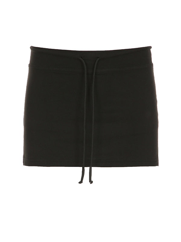 Women's Y2K Mini Skirt with Drawstring Slit – High Waist, Figure-Hugging