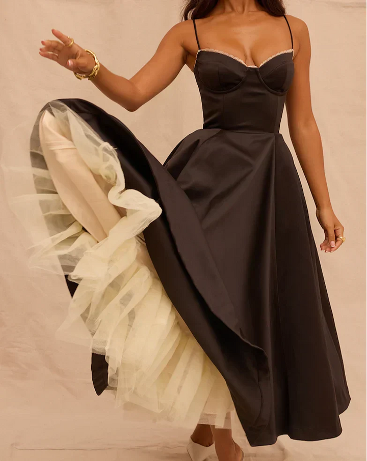 Women's Sleeveless Corset Midi Dress - Elegant Dinner Party Style