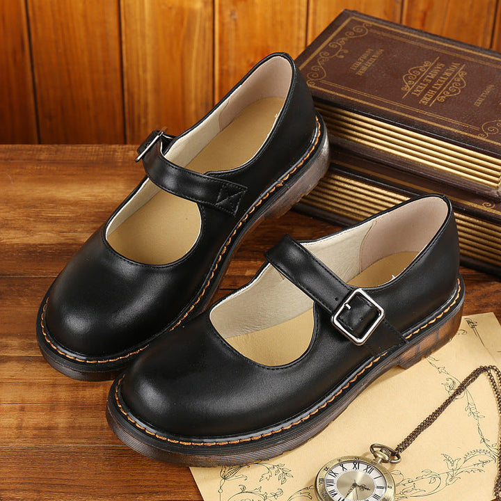 Damen Klassische Mary Jane Flats in Braun – Retro-Look mit Schnalle und Rundkappe