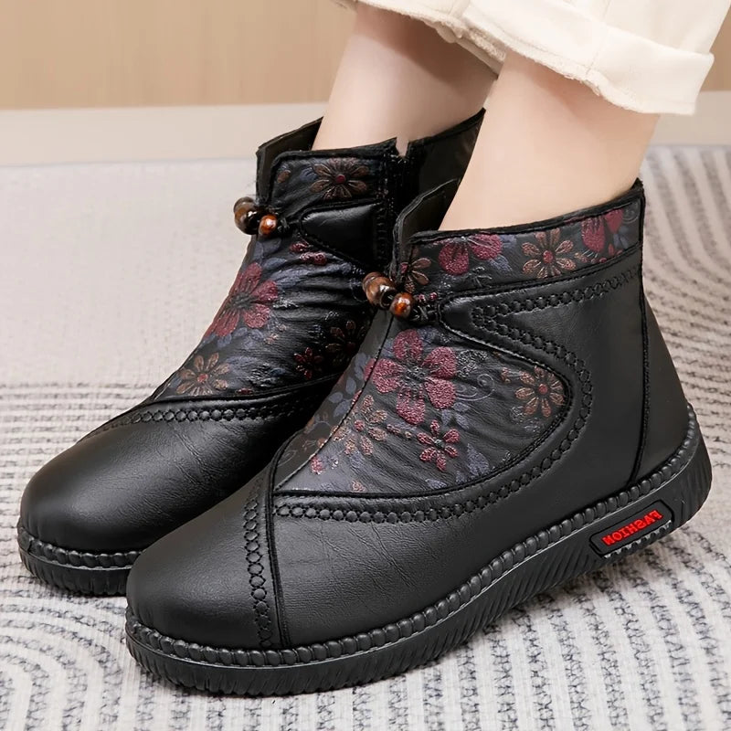 Women’s simple ankle boots with floral detail