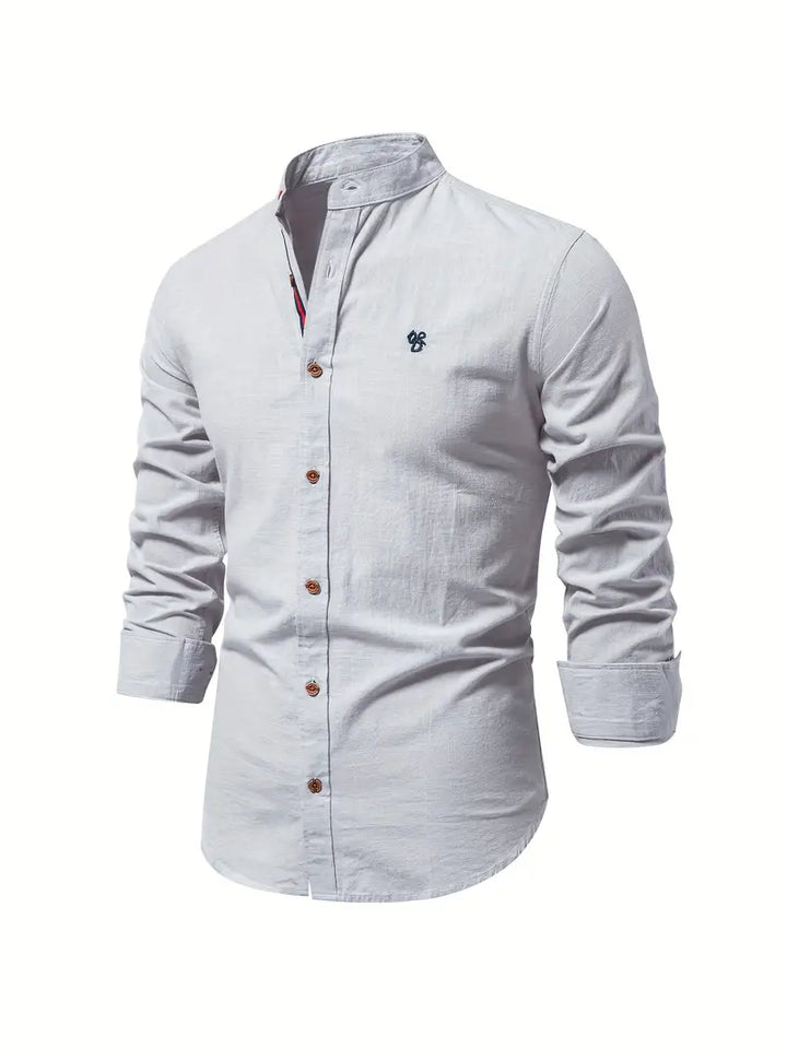 Men's Stand Collar Button-Down Shirt - Stylish Long Sleeve