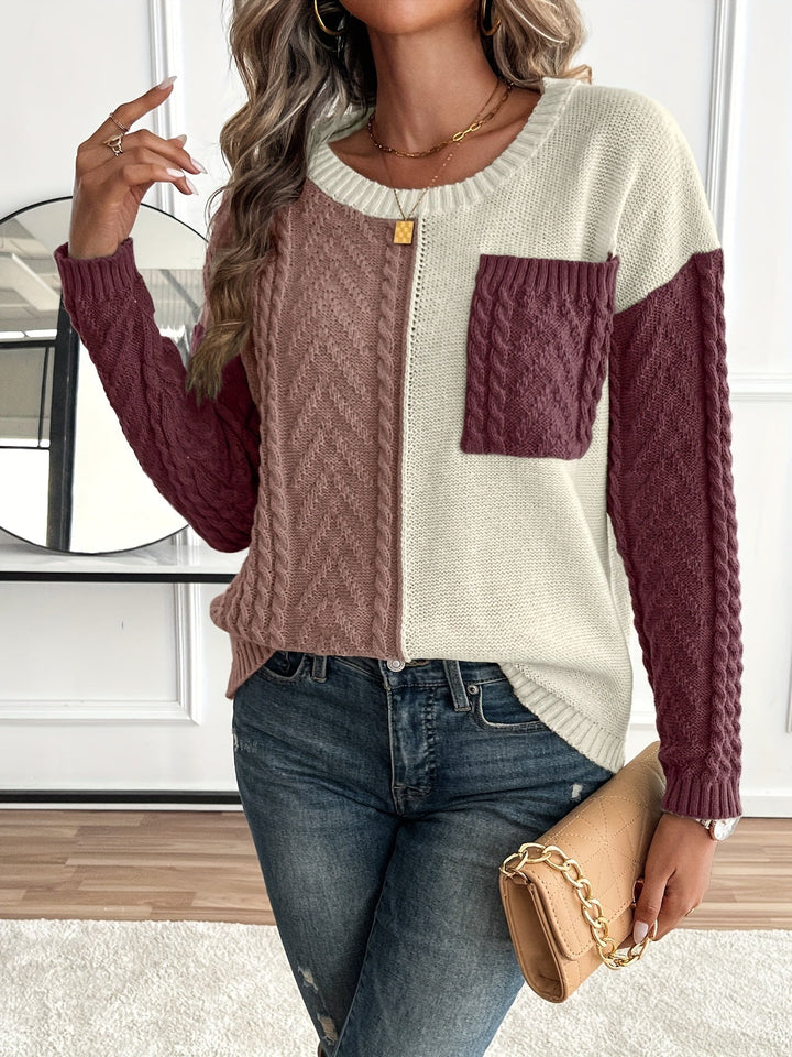 Esme | Damen Pullover Zopfstrick Color-Block