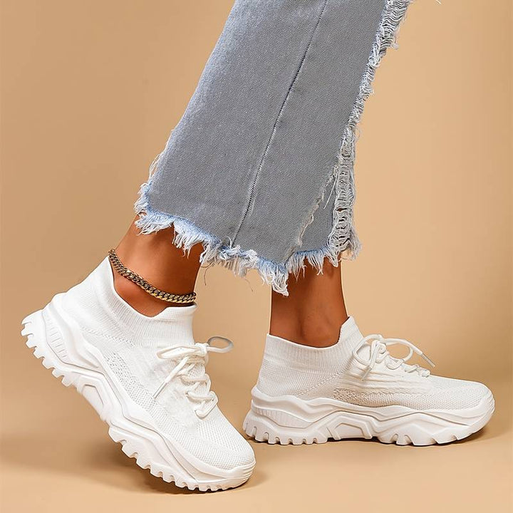 Women's White Orthopedic Lace-Up Sneakers – Comfortable Supportive Running Shoes
