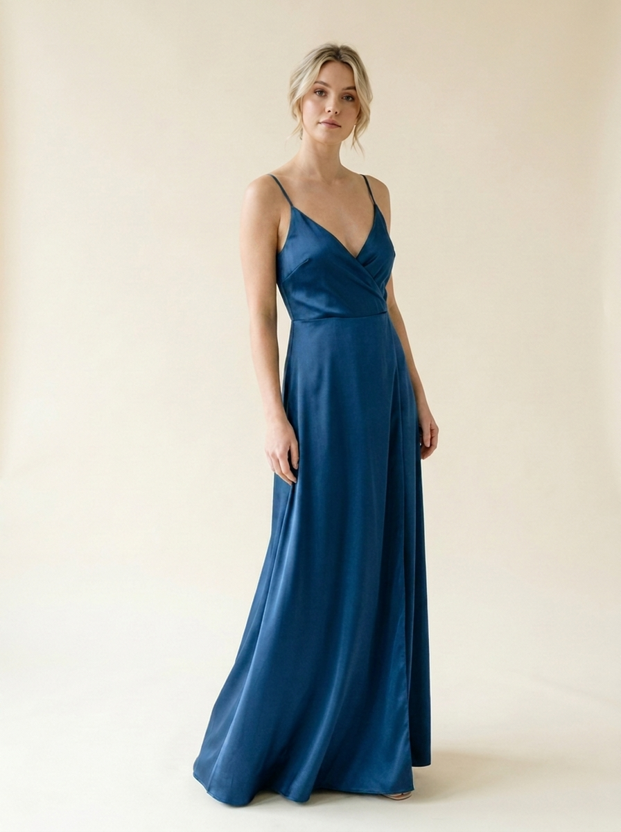 Elegantes Abend-Maxikleid mit Trägern für Damen – Festliches Hochzeitsgast-Outfit - body-blau