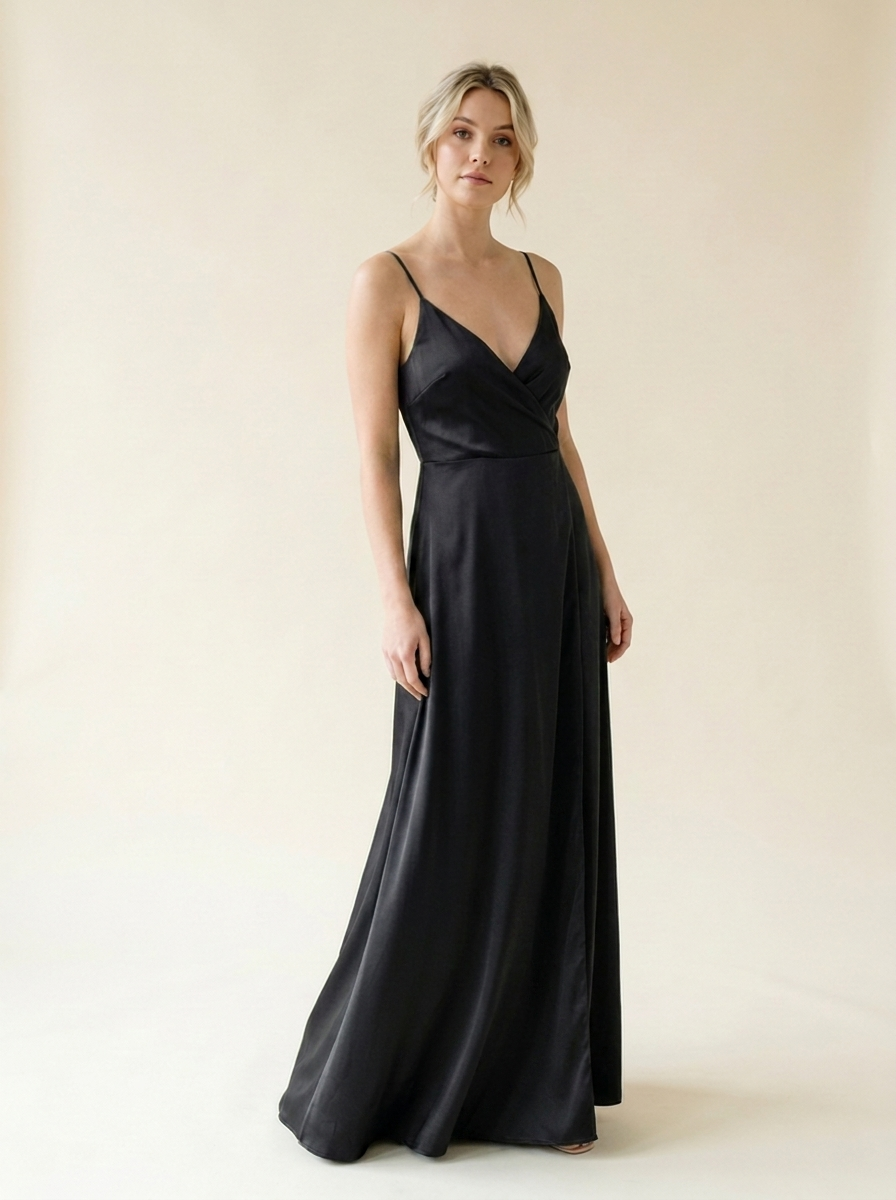 Elegantes Abend-Maxikleid mit Trägern für Damen – Festliches Hochzeitsgast-Outfit - body-schwarz