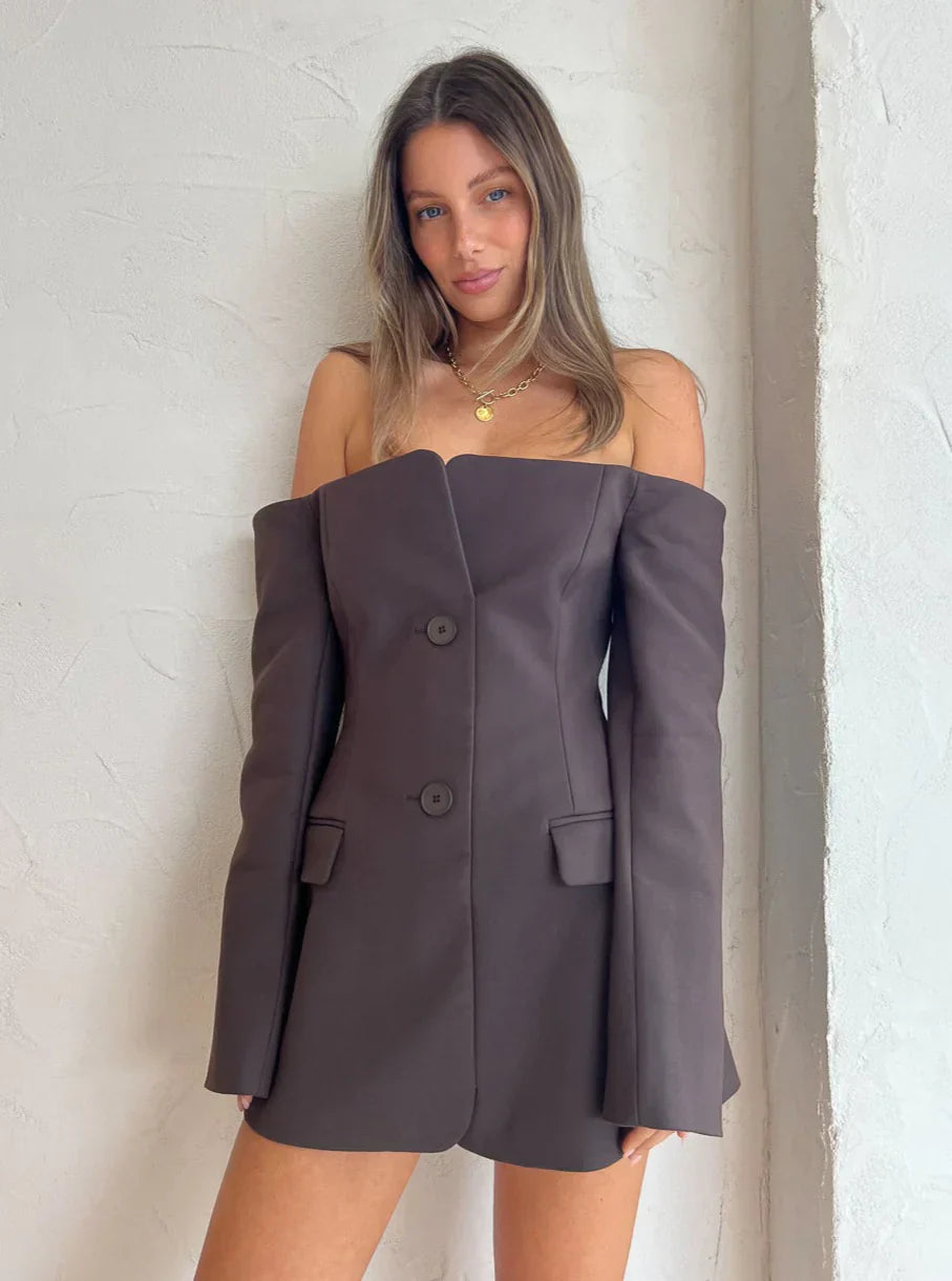 Blazer-Kleid Damen – Teal Blau, Gürtel & Knopfdetails