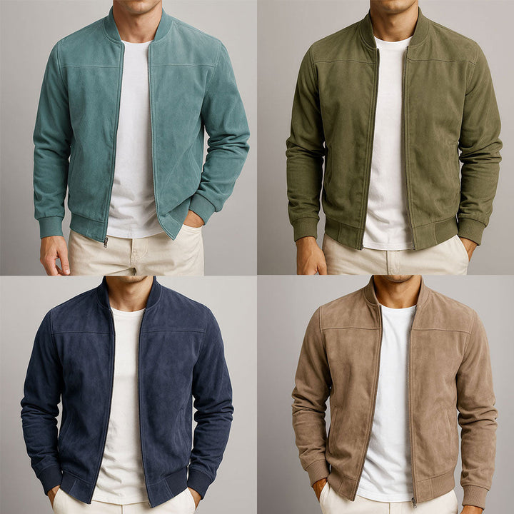 Chaqueta de ante para hombre con cremallera y manga larga – Chaqueta casual de corte ajustado