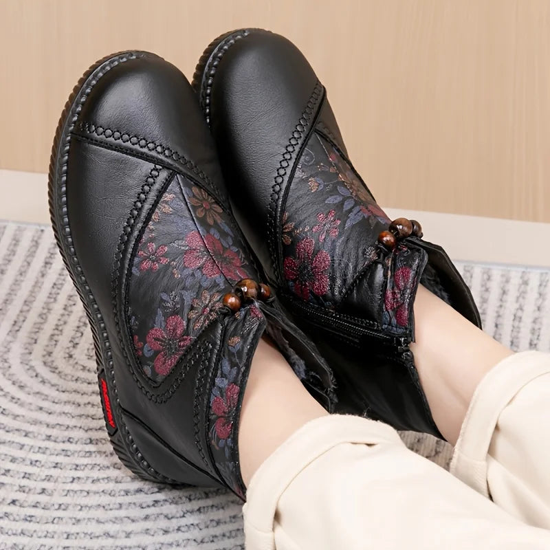 Women’s simple ankle boots with floral detail