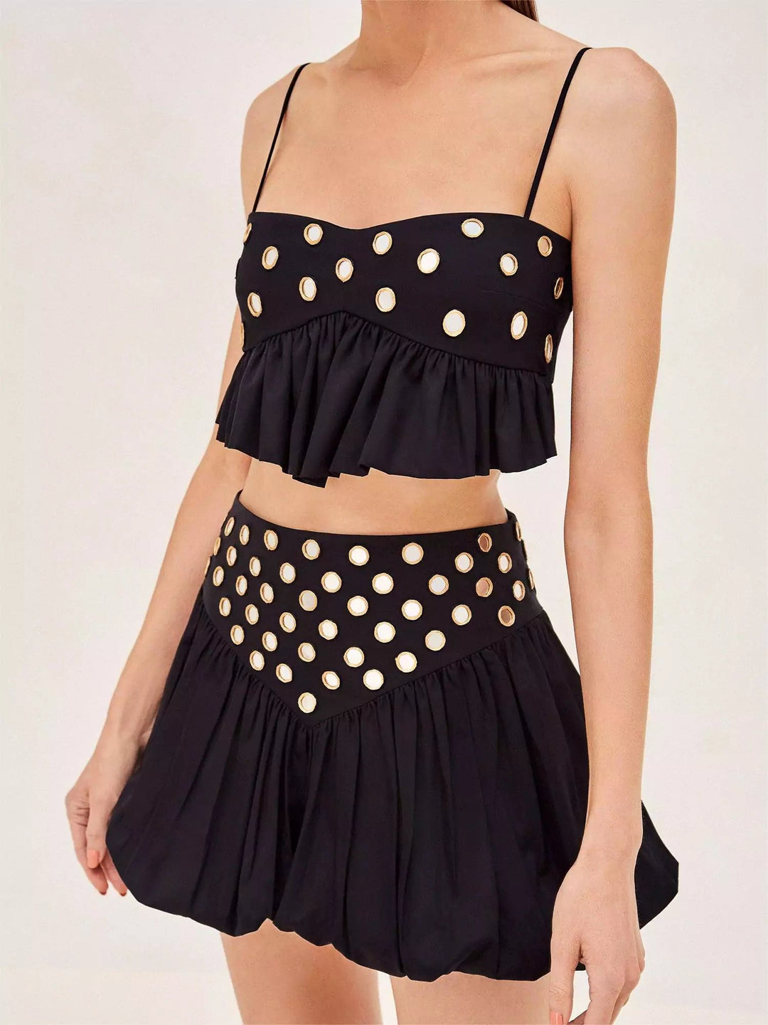 Women's Sequin Mirror Skirt Set – Shiny Party Two-Piece Outfit