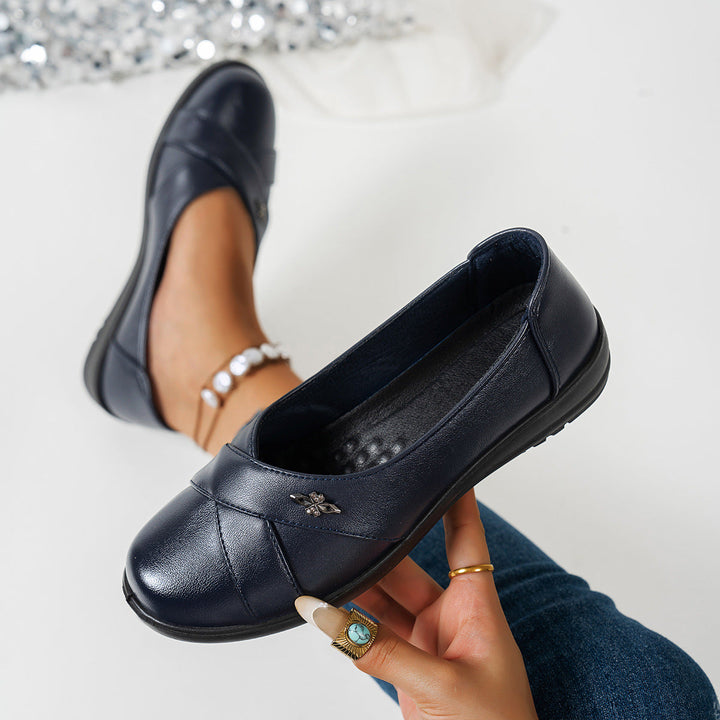 Damen Schwarze Geschlossene Leder Ballerinas – Bequeme Slip-On Schuhe
