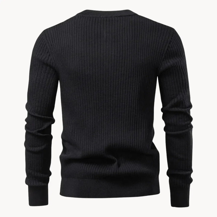 Men's Crew-Neck Sweater with Button Placket for Everyday Use