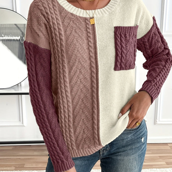 Esme | Damen Pullover Zopfstrick Color-Block