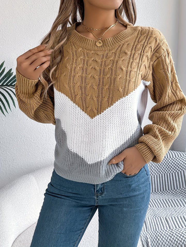 Blythe | Damen Pullover Color-Block mit Rundhalsausschnitt