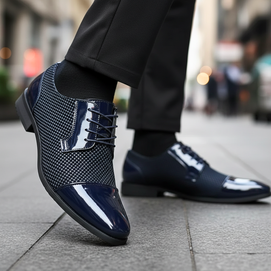 Men's Patent Leather Oxford Shoes with Dot Pattern – Elegant Business Shoes