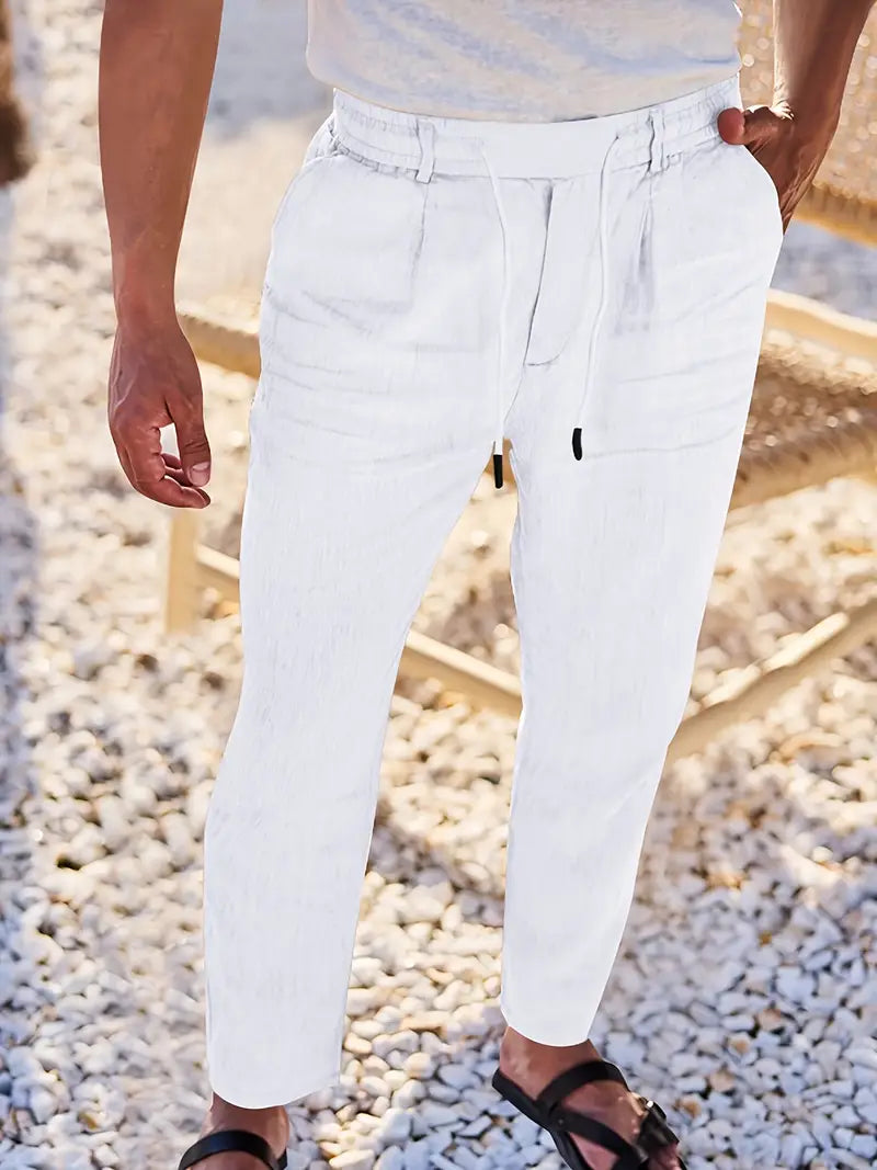 Men's Wide-Cut Linen Pants – Casual Summer Pants with Drawstring