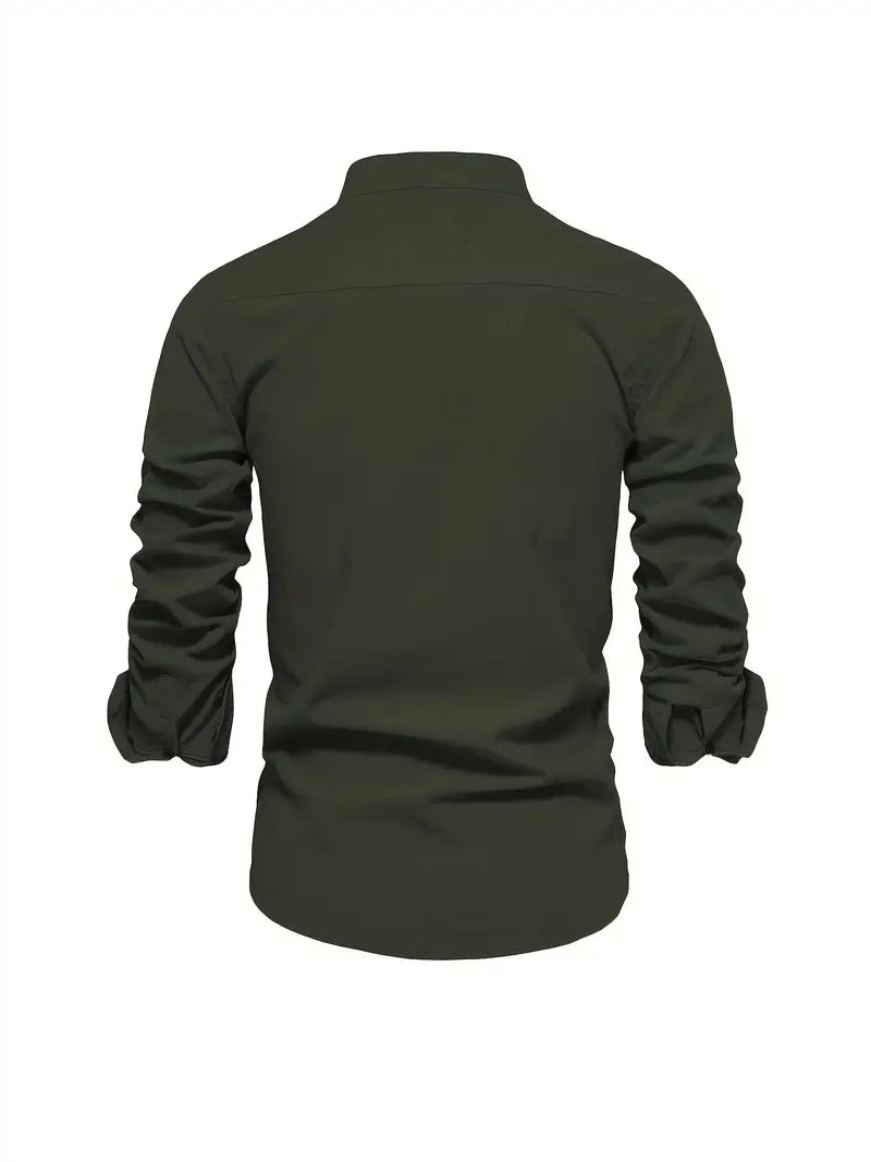 Men's Stand Collar Button-Down Shirt - Stylish Long Sleeve