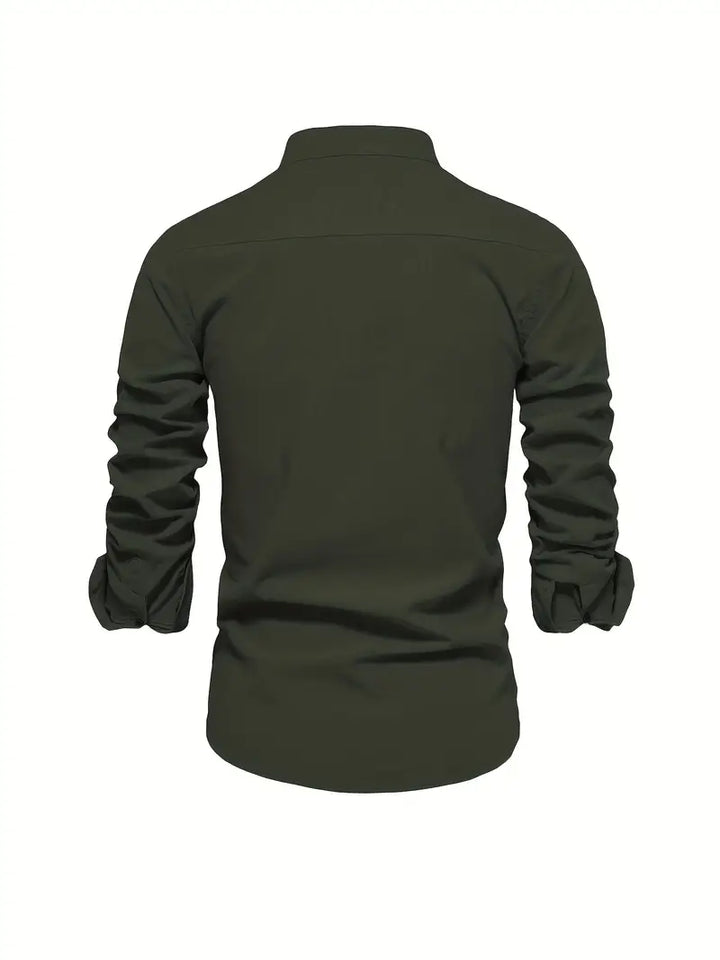 Men's Stand Collar Button-Down Shirt - Stylish Long Sleeve