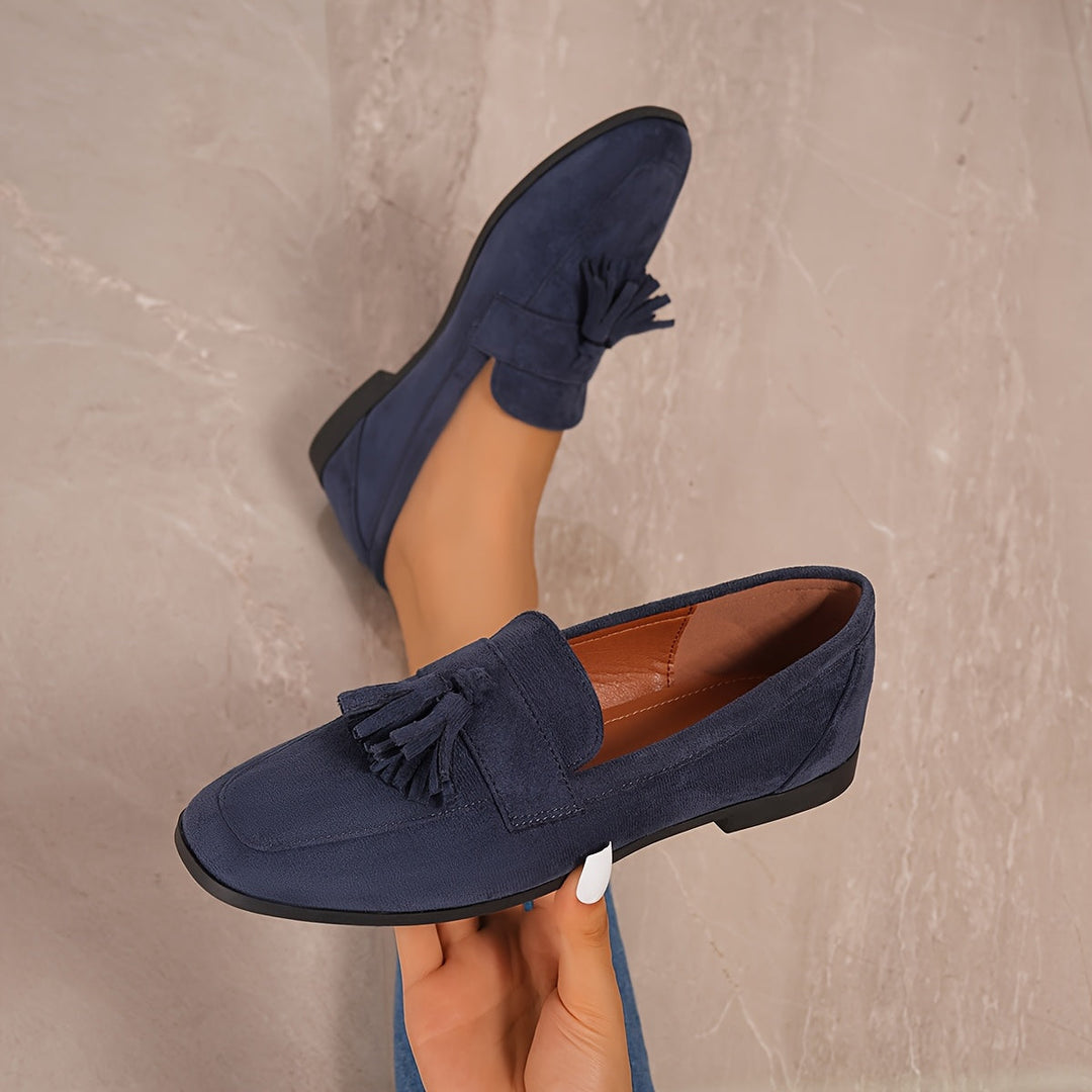 Damskie vintage wsuwane baleriny z frędzlami – miękka podeszwa, buty komfortowe