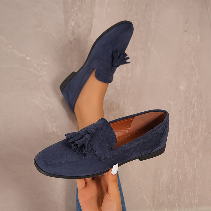 Damskie vintage wsuwane baleriny z frędzlami – miękka podeszwa, buty komfortowe