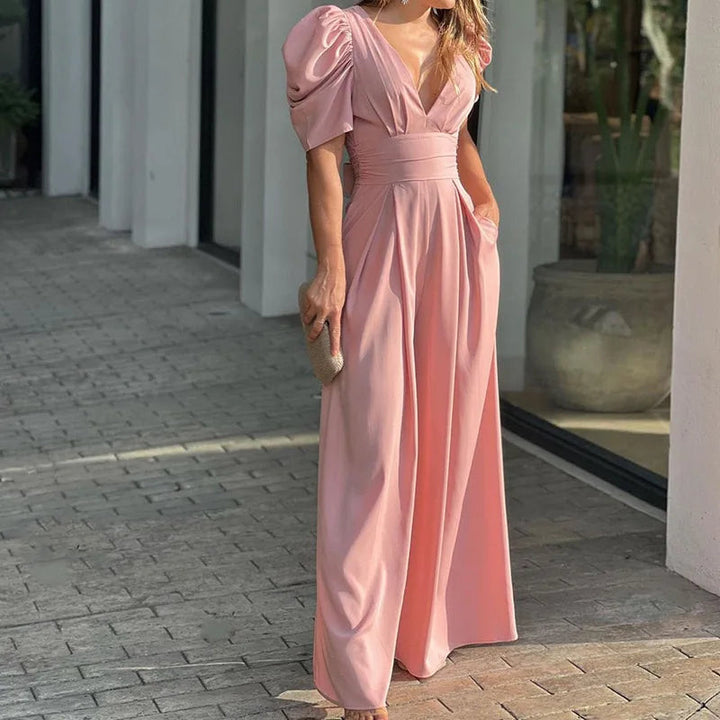 Damen Jumpsuit Polyester Elegant Puffärmel Taillengürtel Sommer Outfit