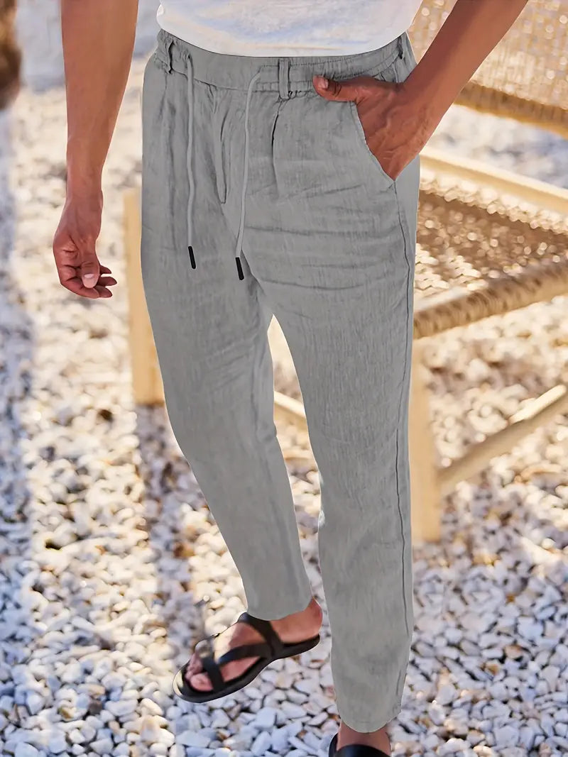 Men's Wide-Cut Linen Pants – Casual Summer Pants with Drawstring
