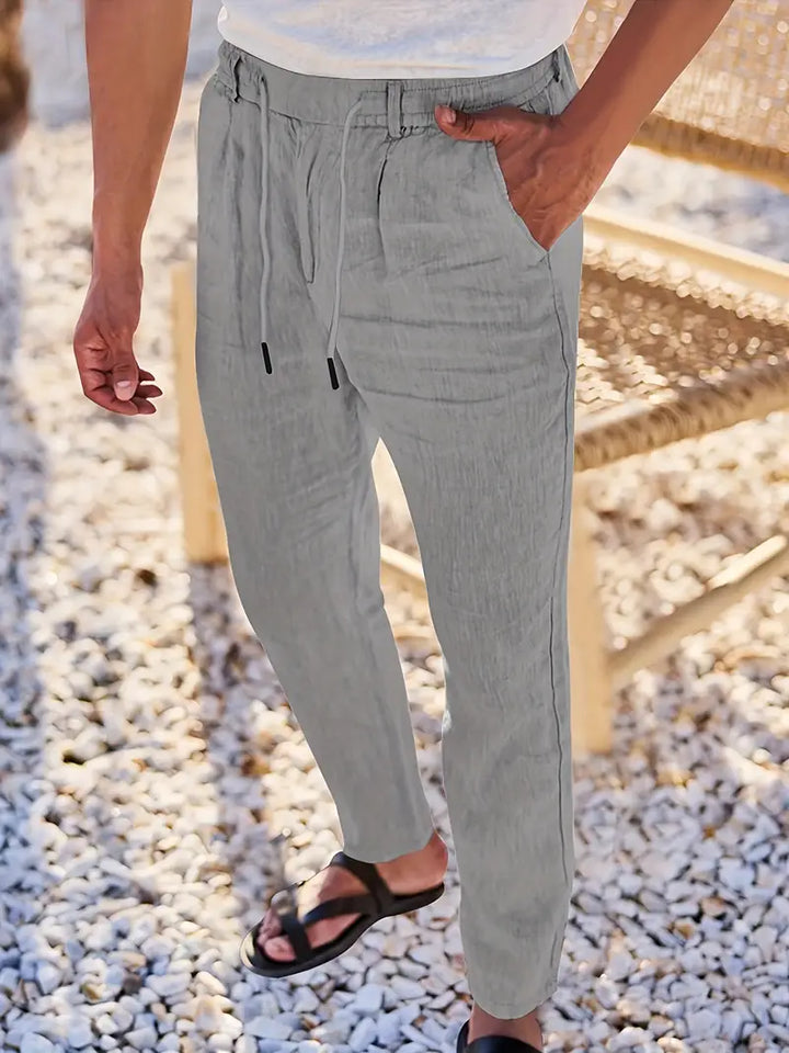 Men's Wide-Cut Linen Pants – Casual Summer Pants with Drawstring