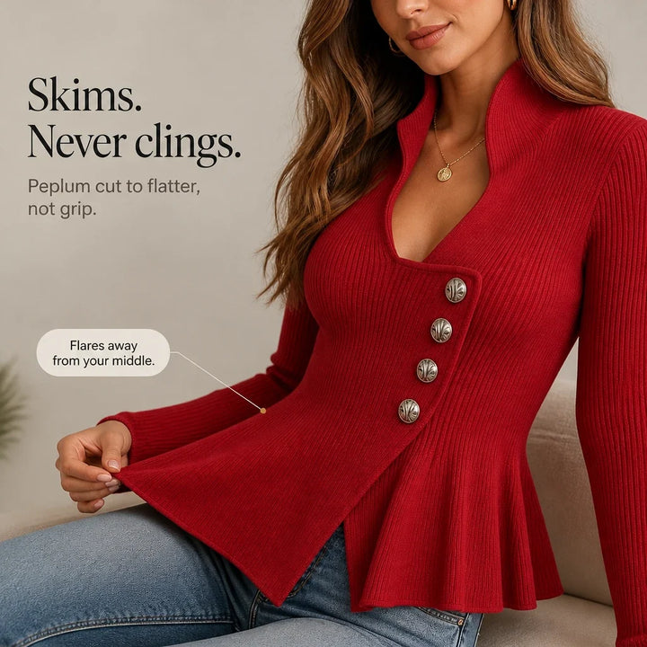 Haut péplum côtelé à boutonnage asymétrique