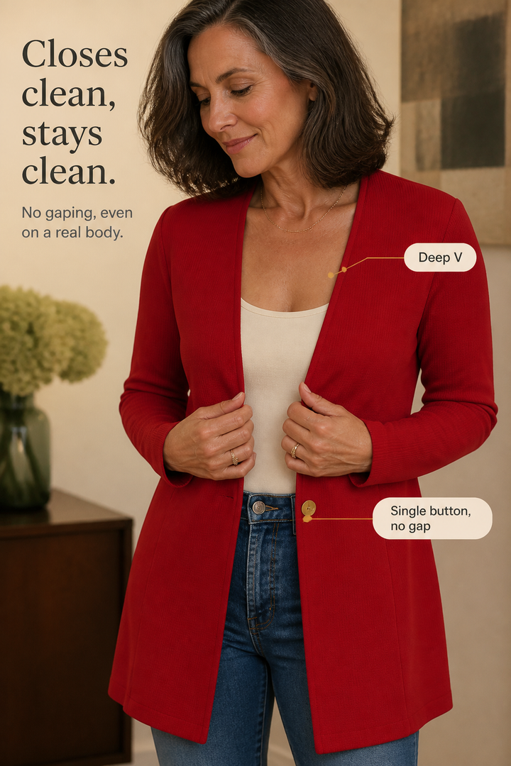 Damen Blazer V-Ausschnitt A-Linie Mit Einem Knopf