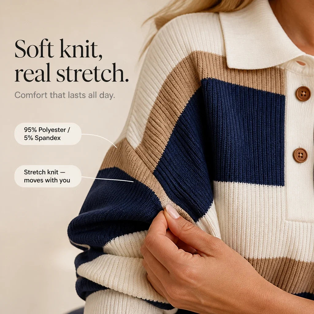 Strickkleid mit Polokragen und Streifen