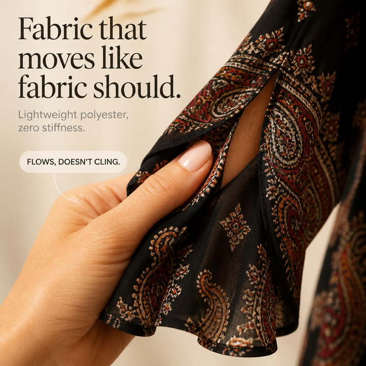 Damen Midikleid Paisley Print Stufenschnitt Mit Schlitzärmeln