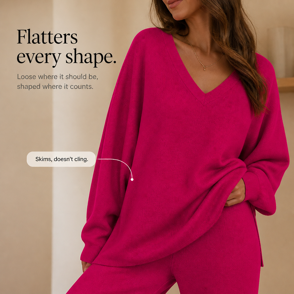 Damen Set V-Ausschnitt Pullover Und Weite Hose