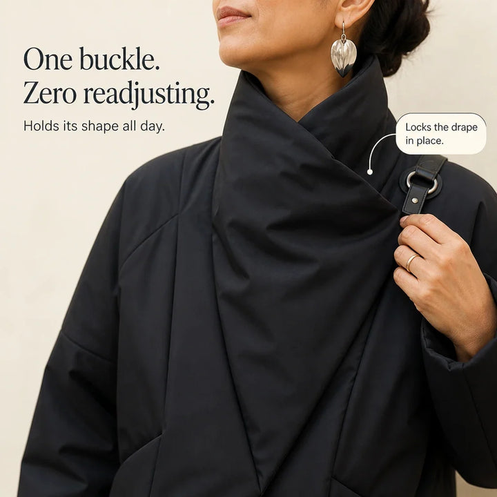 Steppjacke mit asymmetrischem Drapierungskragen