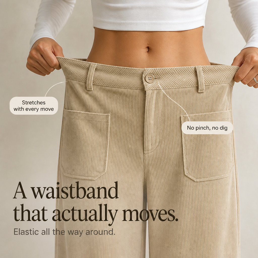 Damen Cordhose Hohe Taille Weites Bein Stretch