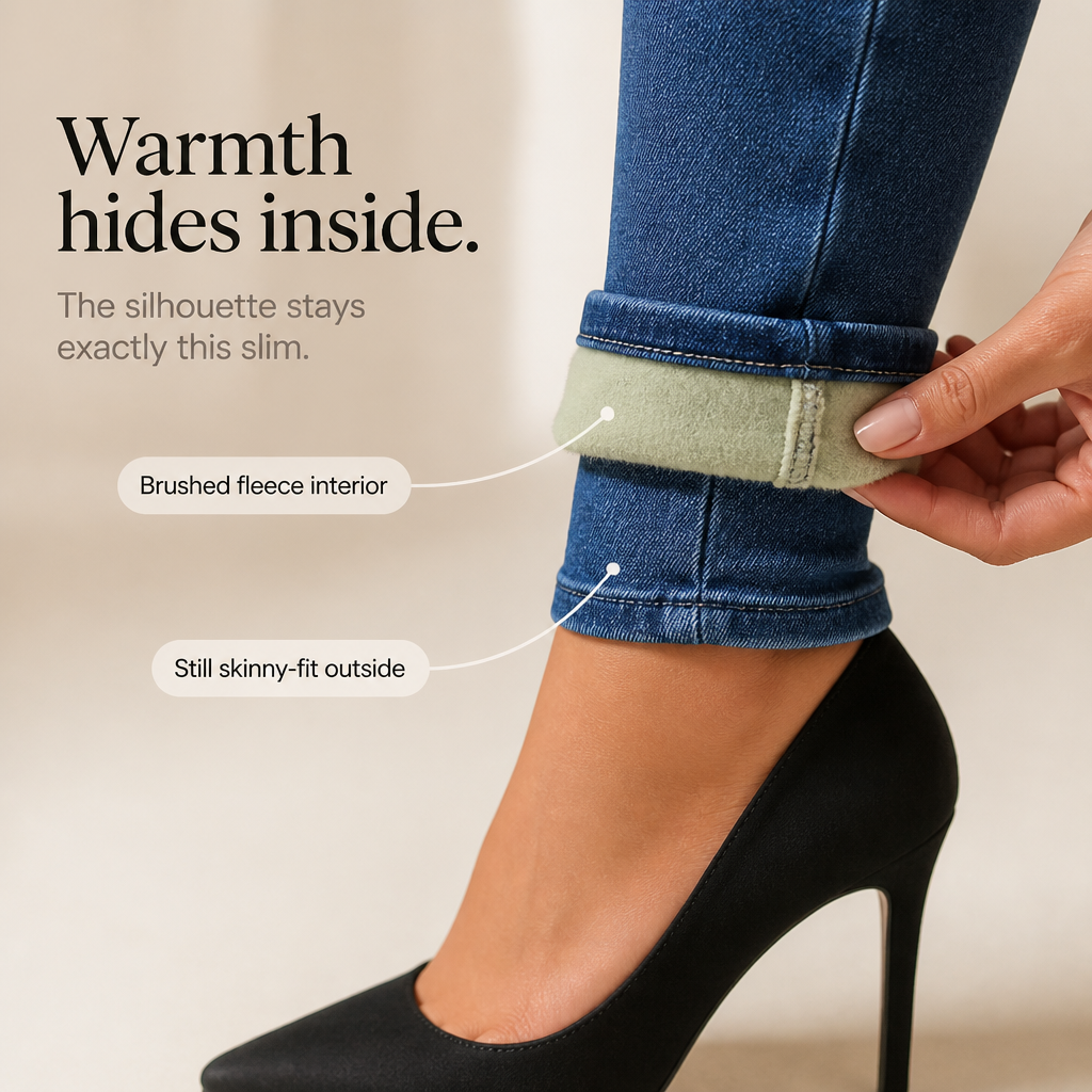Damen Skinny Jeans Mit Fleece Futter Hohe Taille